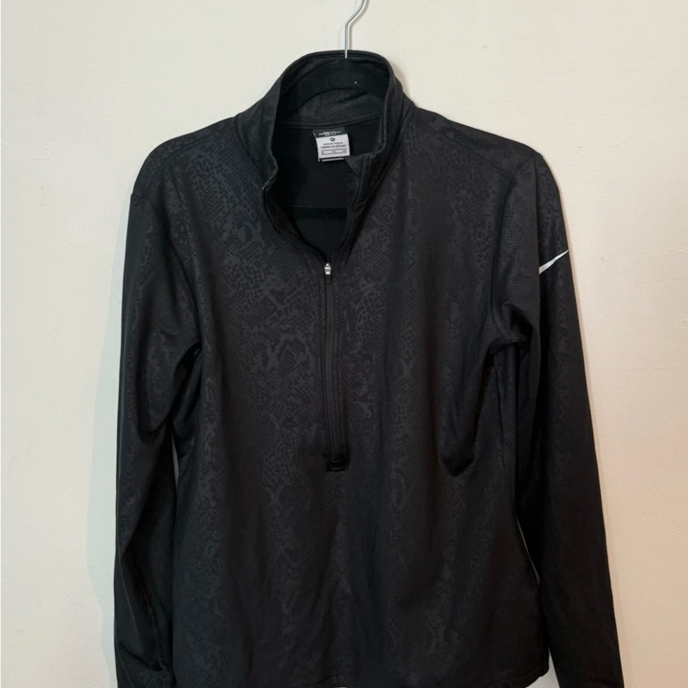 Nike Pro Women 1/2 Zip High Neck Pullover Top Black Animal Print XL